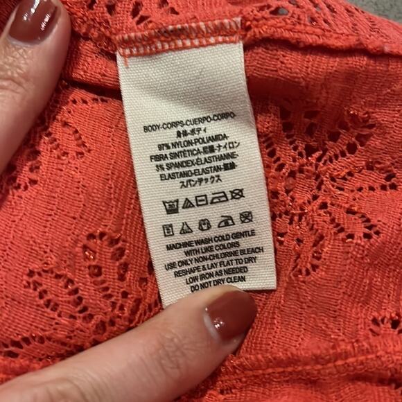 FREE PEOPLE ORANGE DAISY LACE PELAM SHIRT 3/4 SLEEVE SIZE S - Picture 7 of 7